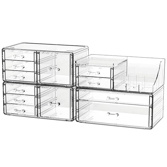 Acrylic Clear Make up Organizers And Storage for Vanity,Bathroom Skincare Organizer With 12 Drawer for Dresser,Plastic Desk Accessories Organization,Cosmetic Organizer Countertop for Beauty,Skin Care