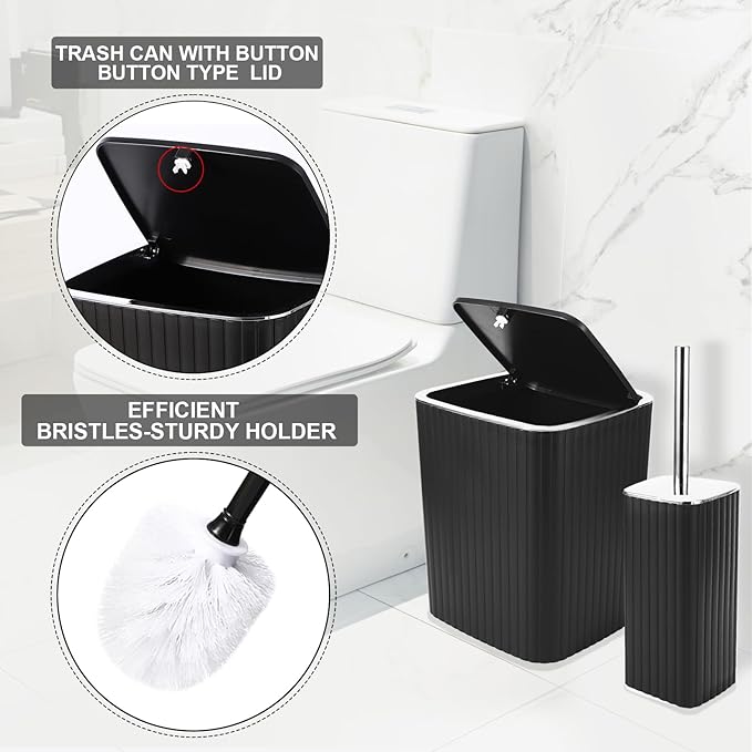Bathroom Accessories Set - 25PC Black Bathroom Set, Bathroom Set with Shower Curtain and Rugs, Black Shower Curtain Set & Bathroom Rugs