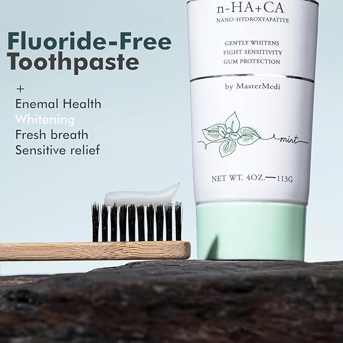 MasterMedi Nano Hydroxyapatite Toothpaste (Inspired by 10% nHA Formulas), Fluoride-Free, Whitening, Sensitive Teeth Care, Enamel Support, SLS Free, Xylitol, Magic Mint, 4 Oz (Pack of 2)