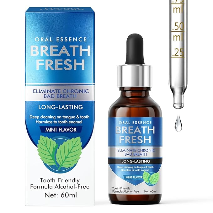 Bad Breath Treatment for Adults, Breath Drops for Fresh Breath, Fast-Acting, Long-Lasting, Natural, Alcohol-Free, Boosts Confidence for Socializing, 60ML