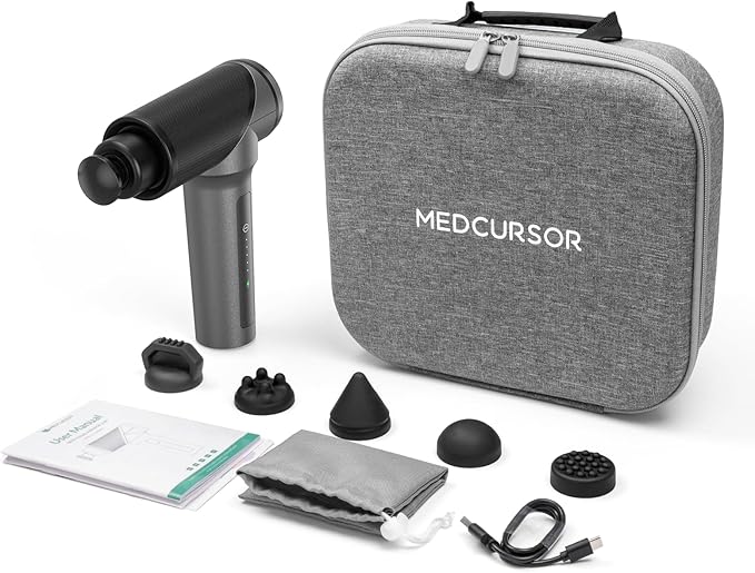 Medcursor Massage Gun, High Intensity Brushless Motor, Handheld Percussion Deep Tissue Massager with 6 Massage Heads for Sore Muscle and Stiffness (Gray)