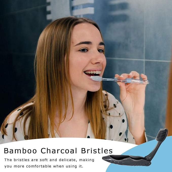 Foldable Toothbrush - 11x2.5x2cm Soft Bristle Brush, Portable Hygiene Tool, Lightweight Charcoal Cleaning Accessory, Pocket Size dentals Care Item | Convenient Tooth Cleaner for Camping Hiking School