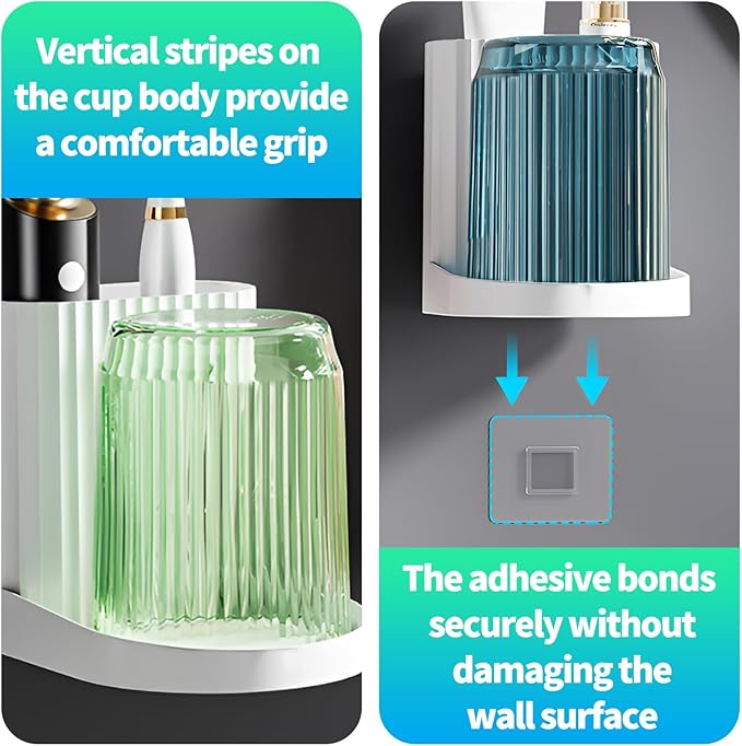 Toothbrush Holder,Bathroom Toothbrush Holder Suitable for Bathroom Organizer Place The Cup Upside Down to Drain Bathroom Stands for Storing Toothpaste Toothbrushes and Other Toiletries (Blue + Green)