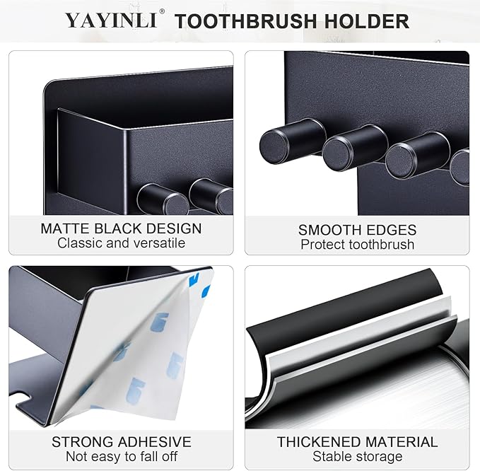 Electric Toothbrush Head Holder, Electric Toothbrush Holders Wall Mounted, Electric Head Holder, Brush Head Storage, Brush Head Holder Toothpaste Holder for Bathrooms (Black)