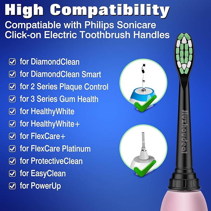 Replacement Heads for Philips Sonicare Toothbrush, Replacement Brush Heads Compatible with Phillips Sonicare Electric Toothbrush, 10-Pack, Black