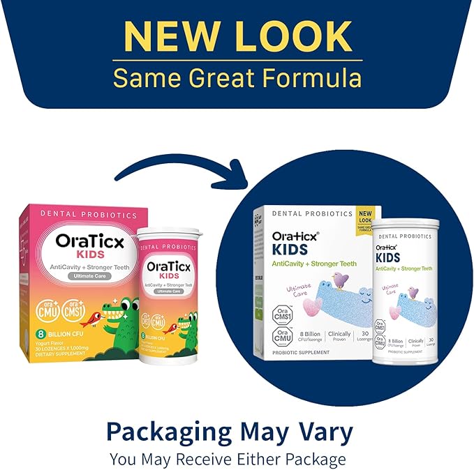 OraTicx Kids Dental Probiotics for Anti-Cavity + Healthy Teeth and Gums, 8 Billion CFU Probiotics for Oral Health, Yogurt Flavor 2-Pack
