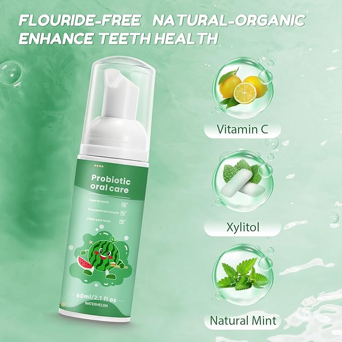 Fluoride Free Foam Kids Toothpaste - Natural Teeth Clean and Whitening Toothpaste with Mint Flavor for U Shaped Toothbrush Travel Size (2Watermelon)