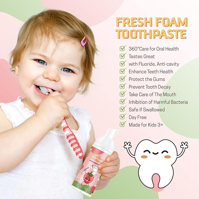 Foam Toothpaste Kids, Kids Foam Toothpaste with Low Fluoride, Toddler Toothpaste and Mouthwash for Dental Care for U-Shape Electric Toothbrush for Children for 3 and Up