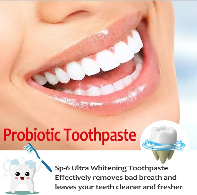 SP-6 Probiotics Whitening Toothpaste, 3 PCS 6 Probiotics Enhanced Formula Brightening Toothpastes for Teeth Whitening and Gum Health, Fluoride-Free, Fresh Breath with Mint Flavor (3 PCS)