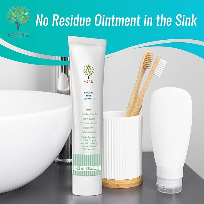 Masik Natural Mint Toothpaste – Whitening & Sensitive Teeth | Dead Sea Salt | Stain & Plaque Remover | Bleeding Gums & Canker Sore Care | Fluoride & SLS-Free | Non-Foaming | Made in Israel