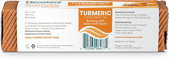 Himalaya Botanique Whitening Antiplaque Toothpaste, Mint Flavor with Turmeric & Coconut Oil - Whitening Toothpaste Without Fluoride for Brighter Teeth - Vegan, SLS Free, Gluten Free, 4 oz