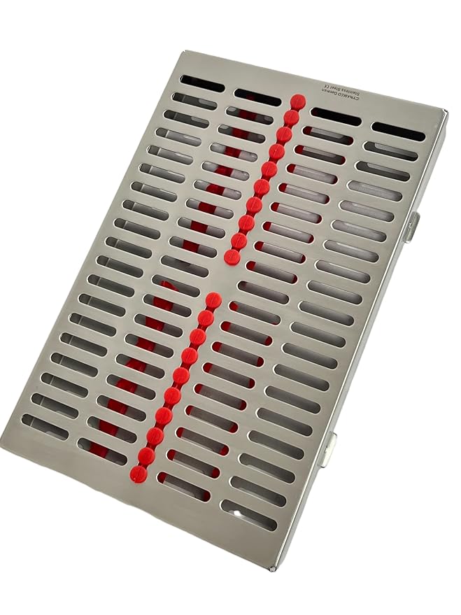 ArtLab-Dental Instrument Sterilization Cassette Rack Box (for 20 Pieces) for Dental Instruments Organizer and Dental Hygiene Sterilization Cassettes Rack Box (20 Slot-RED)