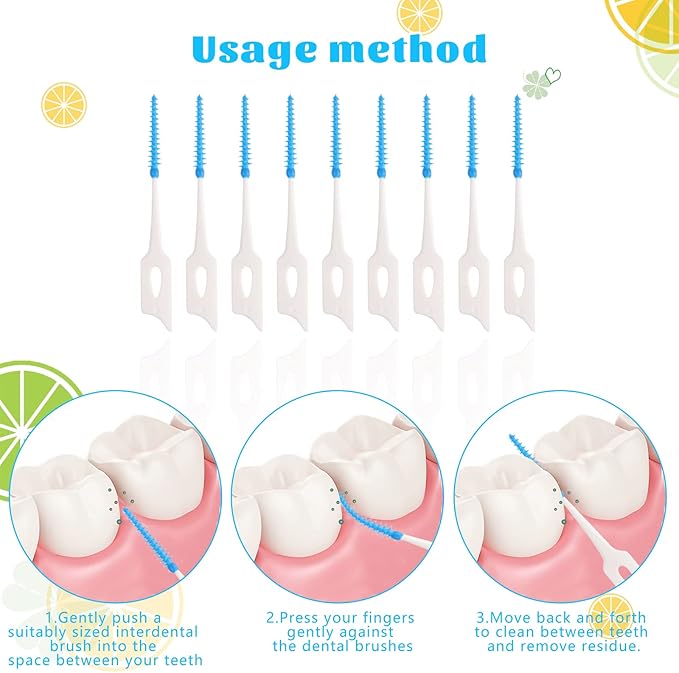 350 Pieces Interdental Brushes, Silicone Dental Floss Picks with Case Dental Brushes Dental Picks Blue Tooth Floss Picks for Teeth Cleaning