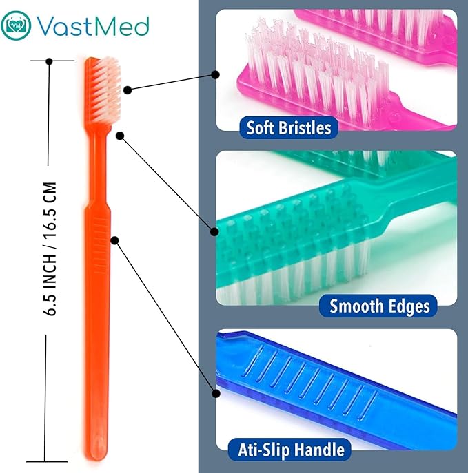 VASTMED 200 Pcs Disposable Pre-Pasted Toothbrushes Individually Wrapped Pre Pasted Toothbrush | Single Use Waterless Tooth Brush for Hotel, Camping, Homeless Gift | Multi Color