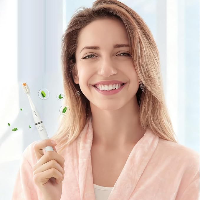 Bauri Electric Toothbrush, Rechargeable Sonic Electric Toothbrush with 3 Brush Heads,Super Slim Toothbrush, IPX7,3 Modes,Toothbrush (White)