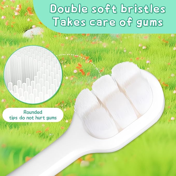 Toddler Toothbrush with Tongue Cleaner, Extra Soft Bristles for Kids 1-6，BPA-Free Baby Toothbrush with Ergonomic Grip & Non-Slip Handle， Kid Toothbrush for Gentle Care & Safe Brushing (Green, 1 Count)