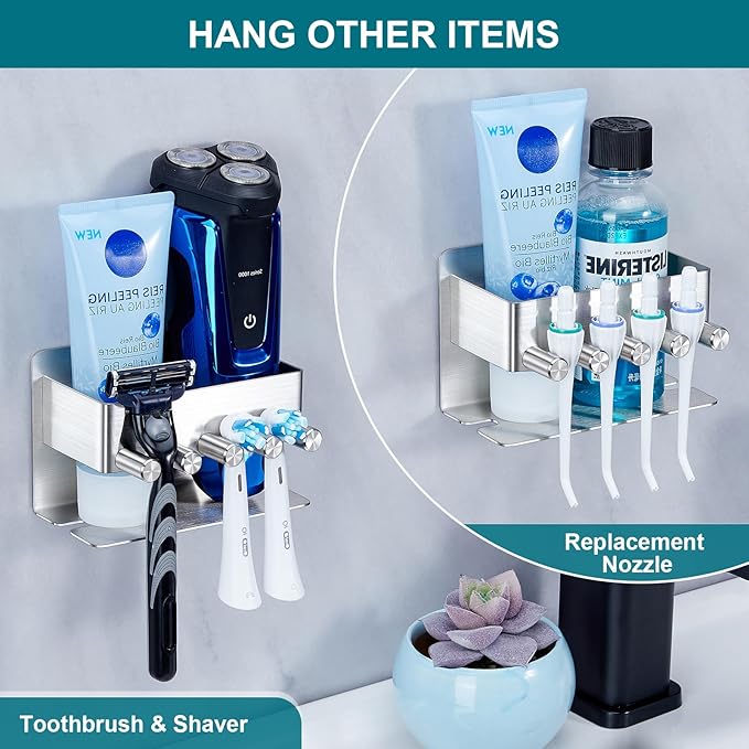 Toothbrush Holders, Toothbrush Head Holder Wall Mounted, Electric Toothpaste Holder for Bathroom, Shower Tooth Brushing Holder Storage, Stainless Steel Brushed Nickel Tooth Brush Holder Organizer