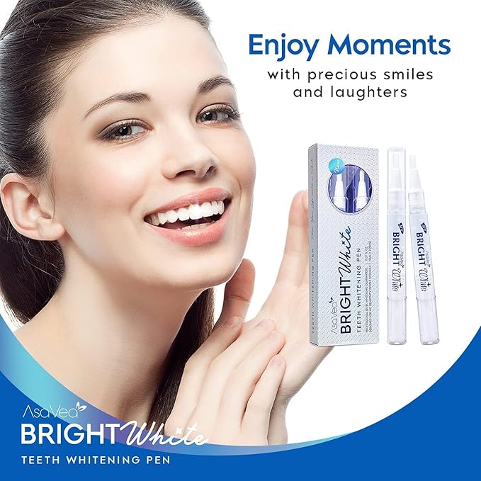 AsaVea Teeth Whitening Pen-2 pens, More Than 20 Uses, Effective, Painless, No Sensitivity, Travel Friendly, Easy to Use, Beautiful White Smile, Natural Mint Flavor
