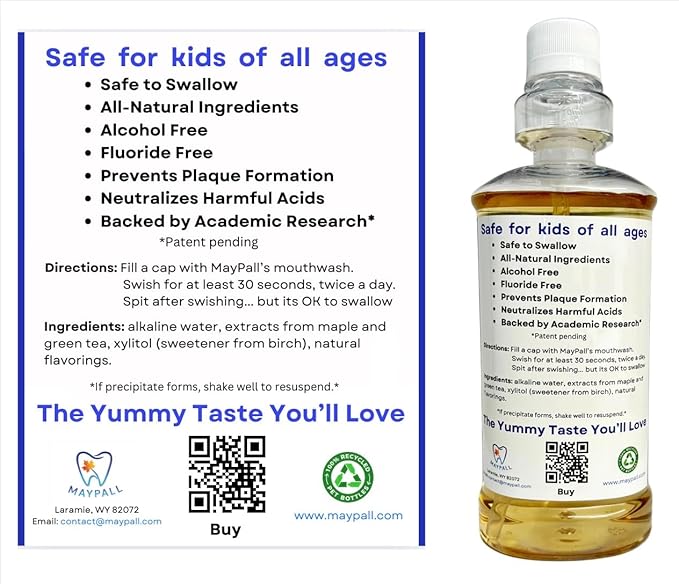 Bubblegum Flavored Kid's Mouthwash, Safe to Swallow, Natural, Promotes Healthy Teeth, Gentle Taste, No Burn, No Fluoride, No Alcohol, 16.9oz (Pack of 2).