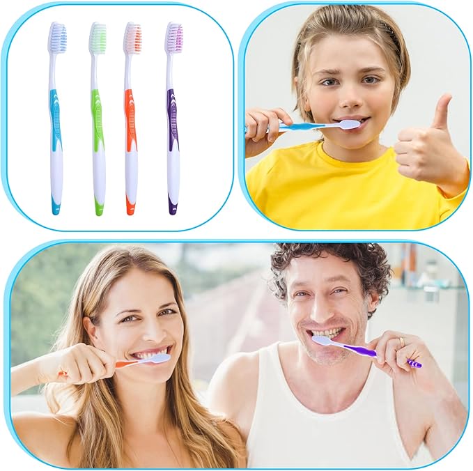 80 Pack Premium Toothbrushes, Oversized Easy Grip Rubber Handle, Soft Multi Color Nylon Bristles, Bulk Packed, No Cutting or Tearing Apart Required.