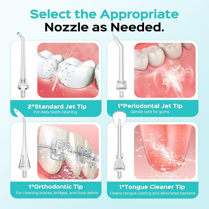COSLUS Original Water Flosser Replacement Tips: Replacement Heads Compatible with COSLUS, Aquasonic, Nicwell, Oralfree, WELLFINE, Hangsun, Tovendor Water Dental Pick, Flosser Accessory, 5 Mix Jet Tips