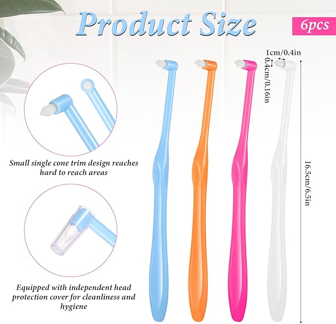 6 Pcs End Tuft Toothbrushes End Tuft Brush Single Tufted Toothbrush Tufted Tooth Brush Soft Interdental Interspace Brushes Trim Toothbrush for Detail Cleaning