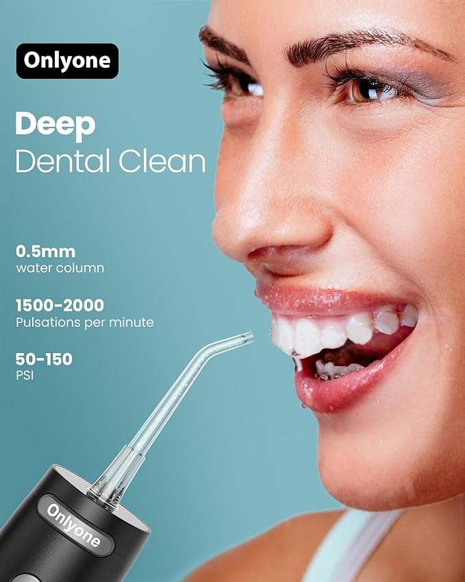 Onlyone Water Dental Flosser, 300ML Portable Oral Irrigator for Teeth, 4 Modes and 5 Jet Tips,Rechargeable Irrigation Cleaner,Electric Flossing Machine Power Flossers & Irrigator Accessories Blue