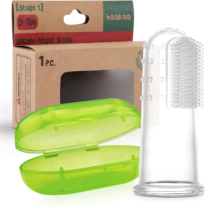 haakaa Silicone Baby Finger Toothbrush Set, Baby’s First Toothbrush with Case, Soft Bristle Toothbrush for Infant Oral Care, 3 Months +