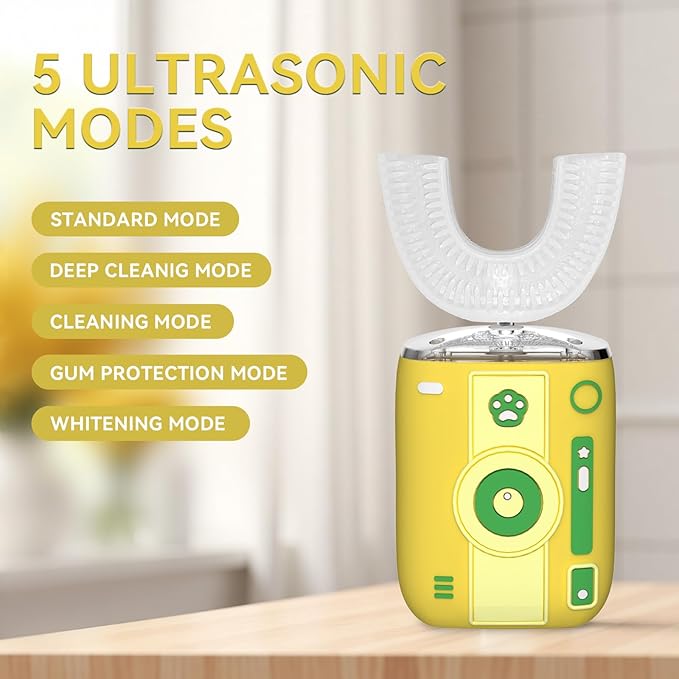 yeklike Adult Sonic Automatic Electric Toothbrush, 360° Oral Cleaning Stain Whitening (Yellow-Cup)