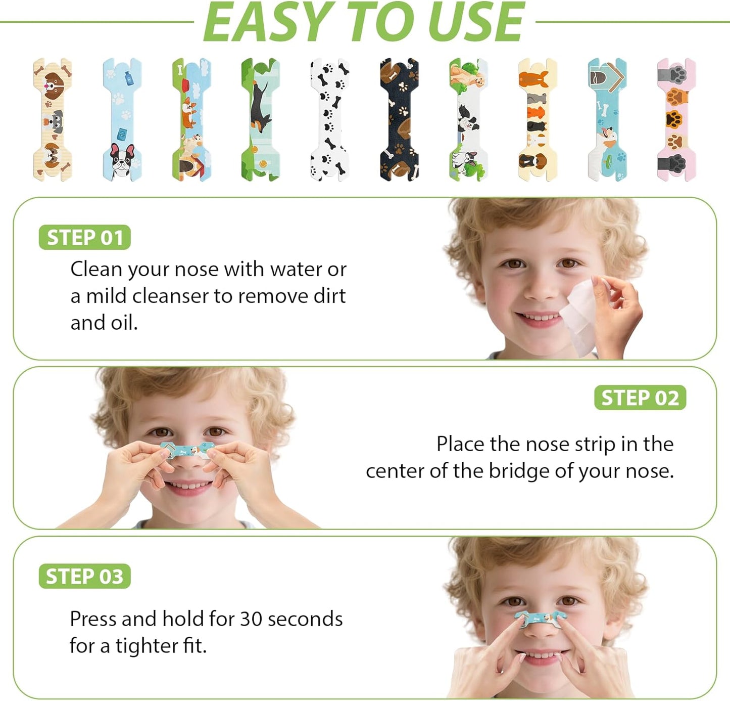 30 Pack Small Size Kids Nasal Strip, Cartoon Pattern 1.73*0.55" Extra Strength Kids Nose Strips for Breathing, Kid Nasal Congestion Relief Nasal Tape, Breathe Snoring Strips Sleep Tape for Children