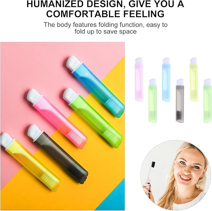 6Pcs Foldable Toothbrush Set with Soft Bristles, Portable Travel Toothbrush for Camping and Personal Oral Care, Compact Folding Handle for Adults Random Color Random Color