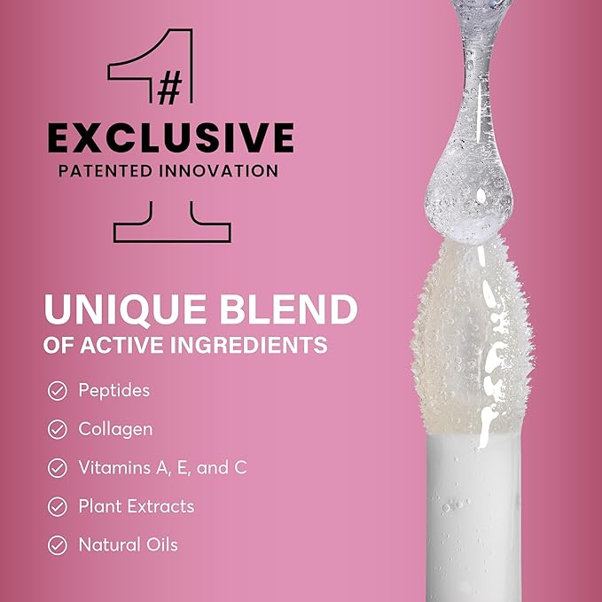 Lip Plumper Gloss with Stimulating Roller for Maximum Absorption and Long-Lasting Results – Lip Gloss with Hyaluronic Acid, Collagen, Vitamins C & E – Volumizing and Hydrating Lip Plumping Serum – 5ml