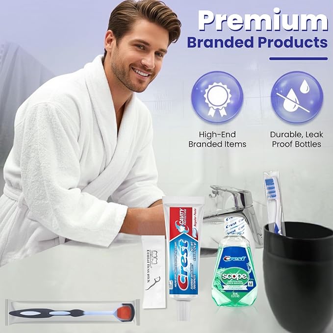 Trektote Travel Toothbrush and Toothpaste Set - Dental Care Kit, TSA Compliant, Includes Toothpaste, Toothbrush, Mouthwash, Tongue Cleaner, Flosses and Premium Toiletry Bag