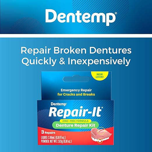 Dentemp Repair Kit - Repair-It Advanced Formula Denture Repair Kit - Repairs Broken Dentures, Mends Cracks and Replace Loose Teeth