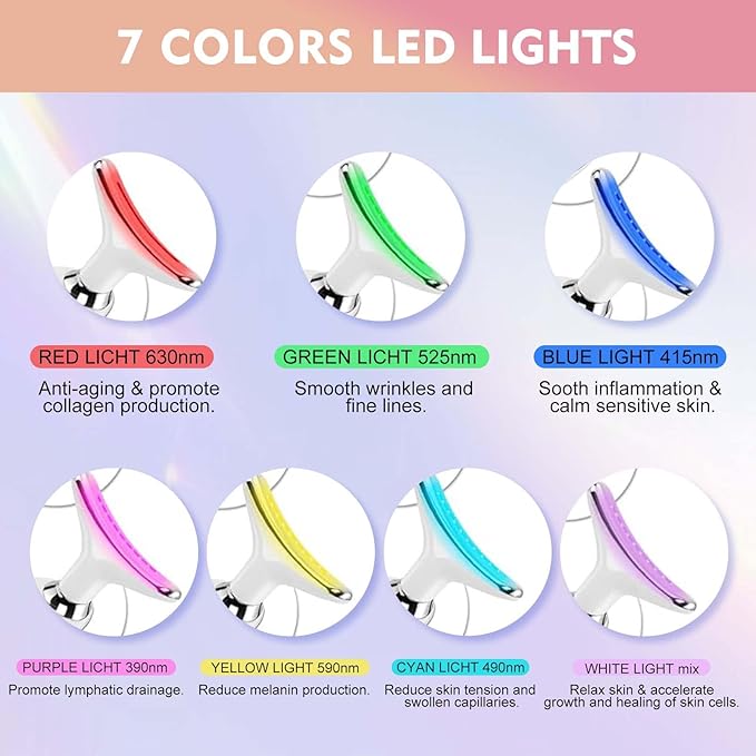 Red-Light-Therapy-for-Face and Neck Massager,7 Colors Womens Skin Rejuvenation Lifting Facial Massager Tool,Lymphatic Contour Massager Face for Toning,Glow Boost