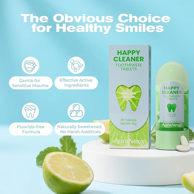 Auranexa Whitening Toothpaste Tablets – Remineralizing Nano Hydroxyapatite Chewable Toothpaste with Xylitol & Probiotics, Gentle Fluoride-Free Clean, Fresh Watermelon Mint, 30 Tablets