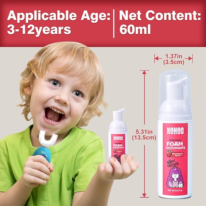 NOHOO Fluoride Free Foam Toothpaste Kids Fruit Flavour,Natural Training Toothpaste for Baby Toddler Children Oral Cleaning and Cavity Protection(Strawberry + Orange)