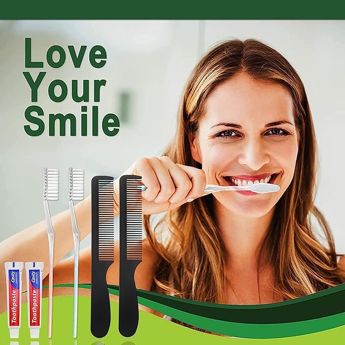 HQSLsund 500 pcs Disposable Toothbrushes with Toothpaste and Comb for Homeless Individually Wrapped,10g Travel Toothpaste,7inch Black Hair Comb, Toothbrush for Hotel,AirBnb,Shelter,Charity