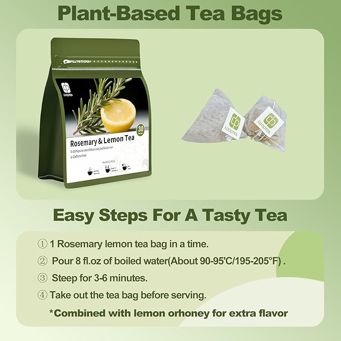 luoptea Rosemary &lemon Tea Bags| 100% Natural,Caffeine-Free，with Sun-Dried Lemon Peel &RosemaryLeaves,No-GMO,For Relaxing Moments&Everyday Refreshment.No suger,No caffenine,No Gluten,Vegan. (30 tea bags)