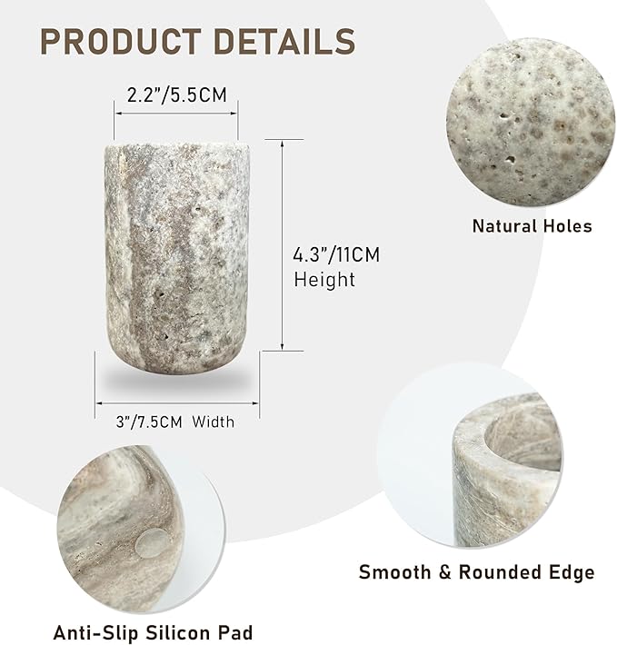 Natural Marble Toothbrush Holder for Bathroom Countertop Toothbrush– Waterproof Natural Stone Organizer with Non-Slip MakeupModern Bathroom Storage,Base, Razor(NS033)