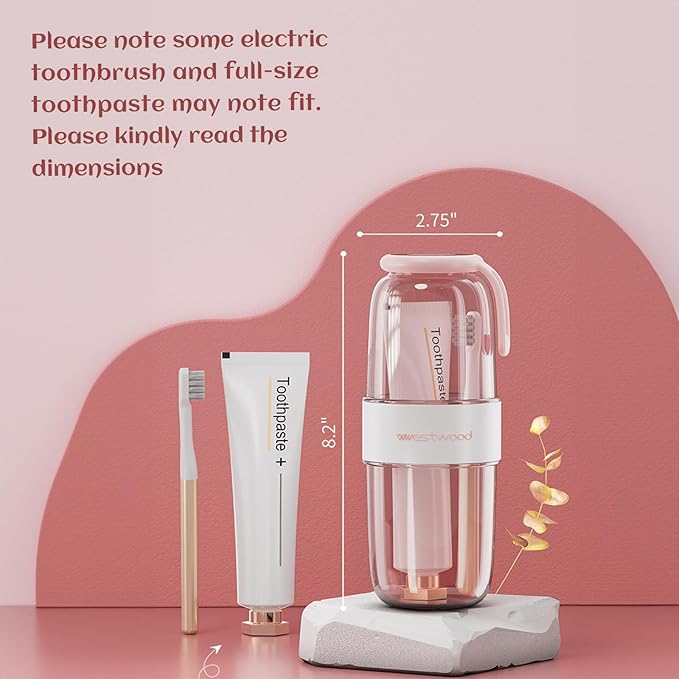 Luxury Transparent Pink Plastic Travel Toothbrush Holder Case with Cover, Portable Travel Toothbrush Cup, Storage Container for School Camping Business Trip Bathroom