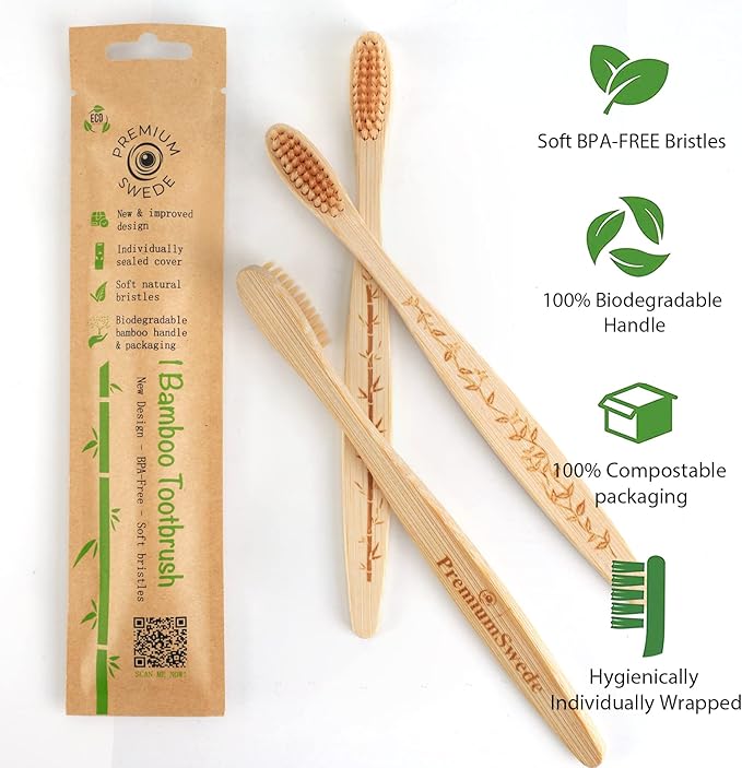 Bamboo Toothbrushes Soft Bristles Adult - 8 Pack Eco-Friendly Bamboo Toothbrushes Individually Wrapped - Sealed Soft Bristle Toothbrush - Biodegradable Natural Wooden Toothbrush