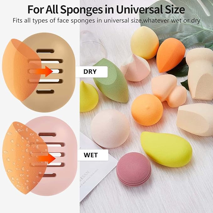 Makeup Sponge Holder,Double-sided 5-line Vented Silicone Beauty Blender Holder for Travel,Shatterproof Make Up Sponge Travel Case for All Sponges Sanitary Reuse Easy to Carry,Pink
