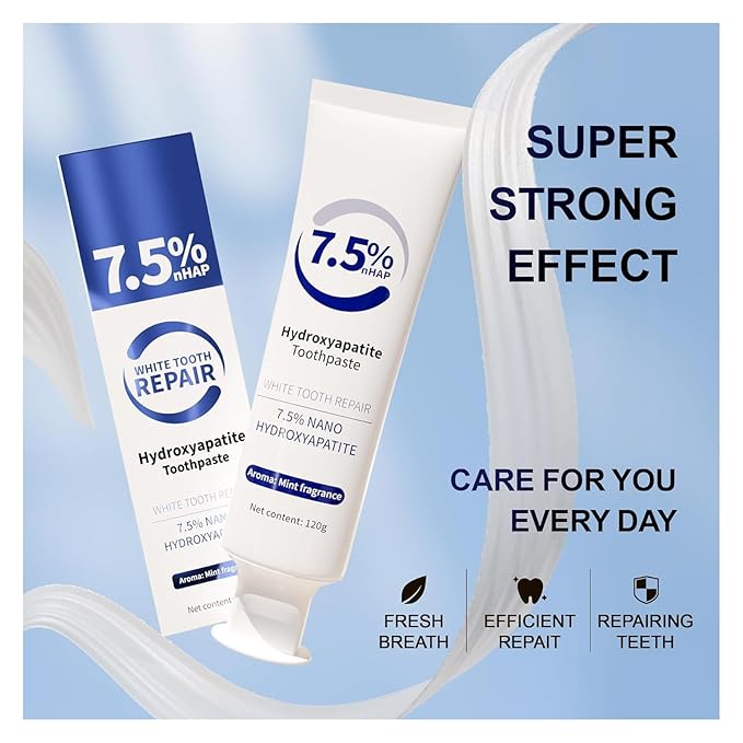 7.5% Hydroxyapatite Toothpaste， Hydroxyapatite Toothpastes for Enamel Protection and Tooth Strengthening, Repair and Protect Toothpaste 4.23oz (White*2PCS)
