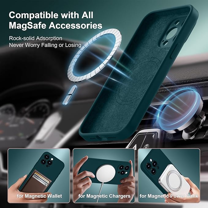 Magnetic for iPhone 15 Pro Case, Compatible with MagSafe, with 9H Nano Screen Protectors, Full Camera Protection, Silicone Shockproof Microfiber Lining Phone Case 6.1", Teal