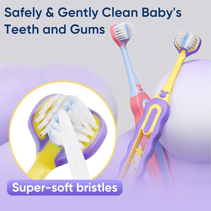 EASICUTI Soft Toddler Toothbrushes, Efficient 3 Sided Toothbrush, Baby Toothbrush 12 Months and up, Infant Toothbrush, Toddler Training Tooth brush for Ages 1-8 Years, Cleans All Sides-4 Pack (Patent)