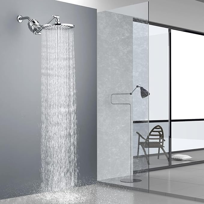 BRIGHT SHOWERS Shower Filter, High Output Shower Head Filter, 3-Stage Filtration for Hard Water & Chlorine Removal, Improves Skin, Hair & Nails, Universal Fit, Chrome