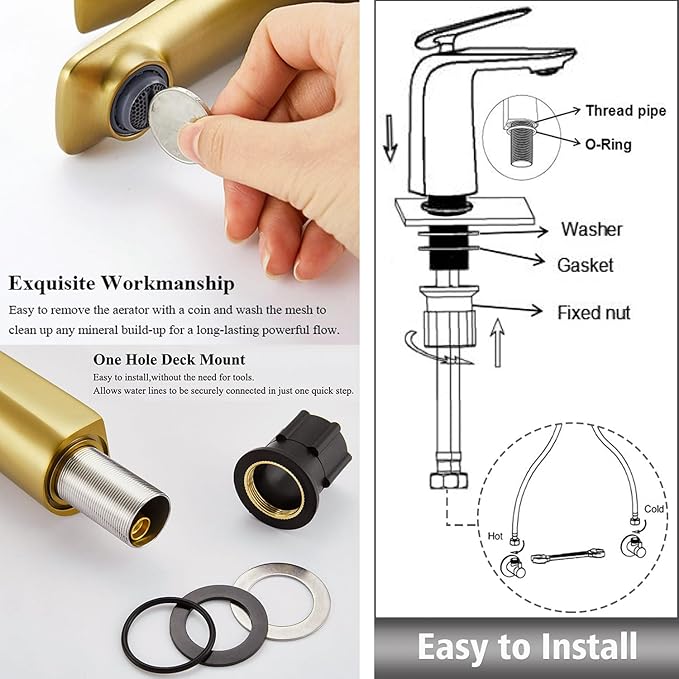 TOCALOCA Tall Bathroom Faucets Brushed Gold, One Hole Single Handle Lever Faucet for Vessel Bowl Sink, Premium Brass Bathroom Basin Faucet Lavatory Mixer Tap Gold