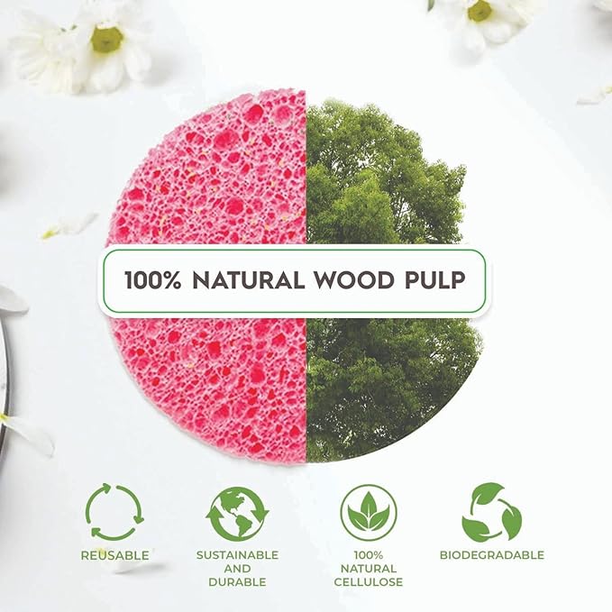 100-Count Compressed Facial Sponges, 100% Natural Cosmetic Spa Sponges for Facial Cleansing, Exfoliating Mask Pink Round