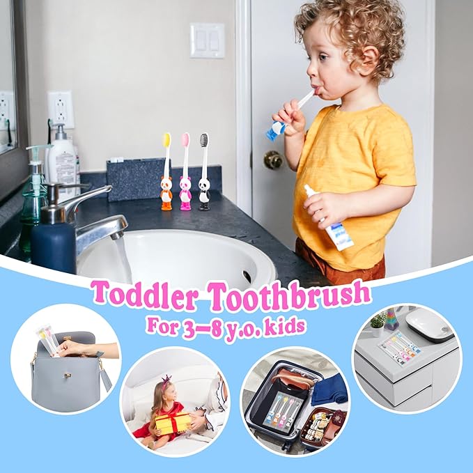 Disposable Toddler Toothbrush Kids Bulk Pack of 100,Suction Cup Bulk Children Toothbrushes for Kid Age 2+ Individually Wrapped Animal Toothbrush for Boys,Girls,for Home,School,Camp,Daycare,Travel